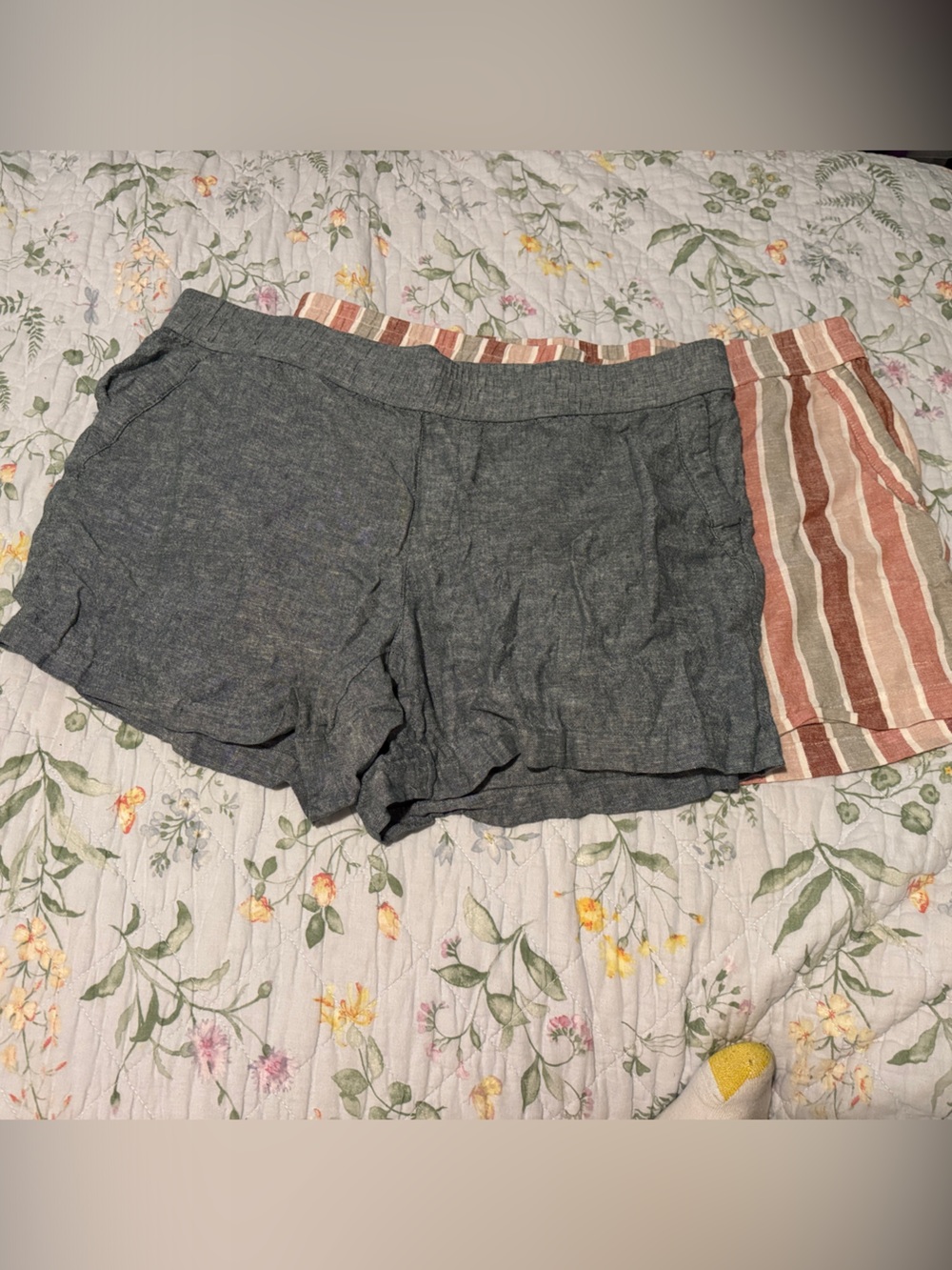 Sonoma Charcoal and Striped Earth Tone Linen-Blend Shorts 2 Pairs